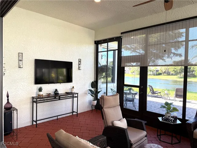 a view of a lake with a yard