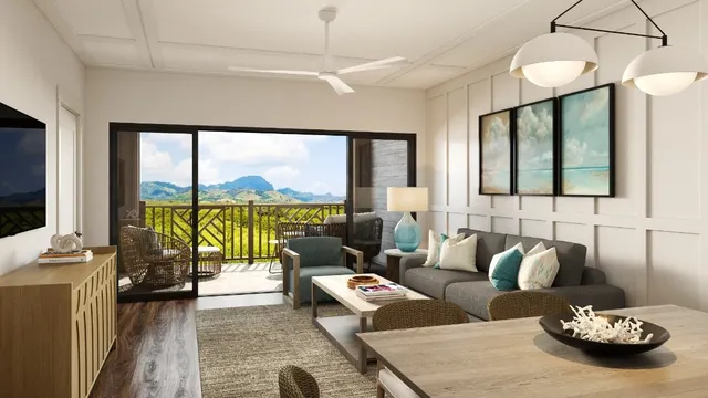 a living room with furniture and a floor to ceiling window