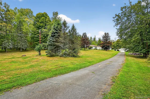 a view of a swimming pool with a yard