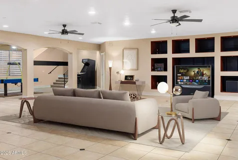 a view of balcony with furniture