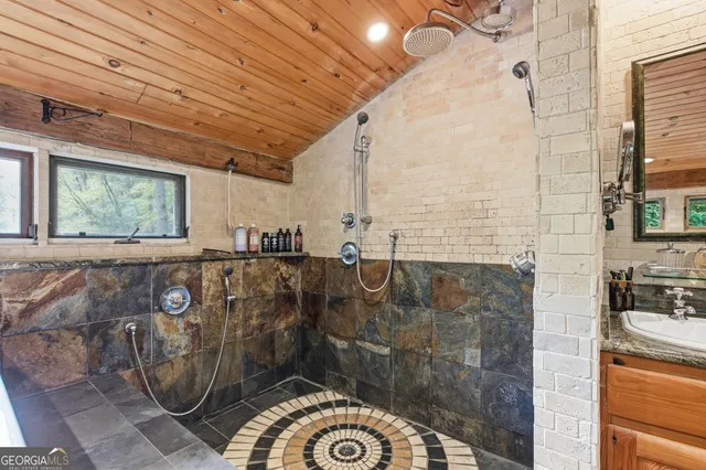 a bathroom with shower