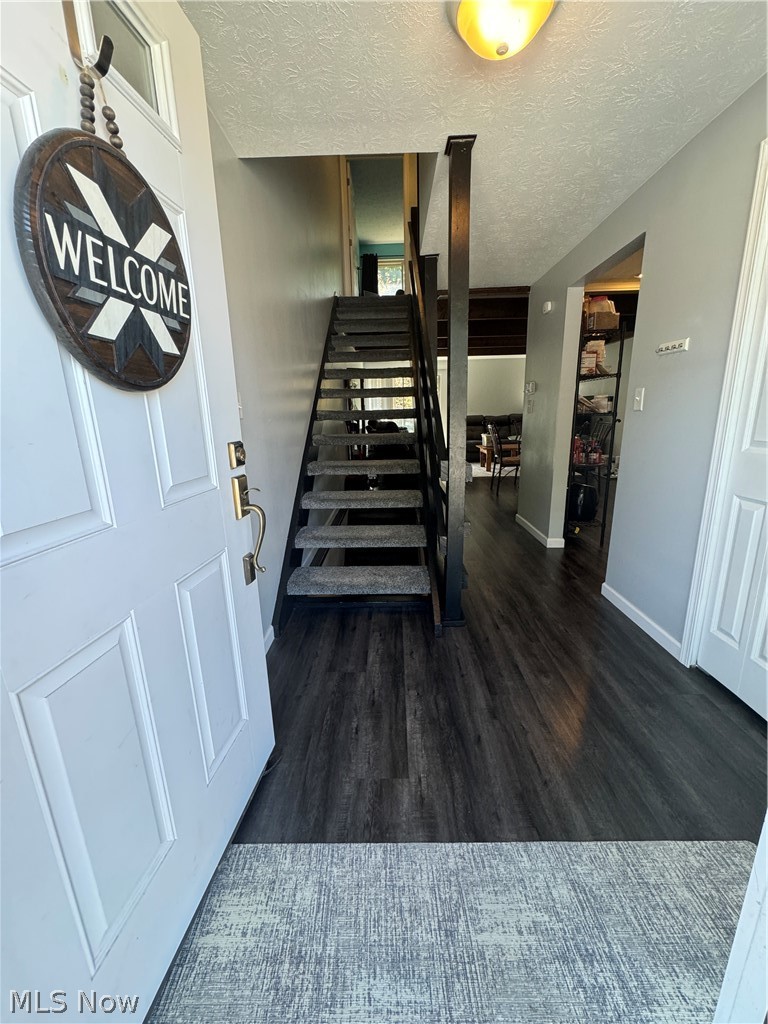 5219 D Cline Road Kent, OH 44240 - Photo 3 of 12 Entryway featuring staircase with neutral carpet, vinyl plank flooring throughout all of 1st floor, and entry closet.