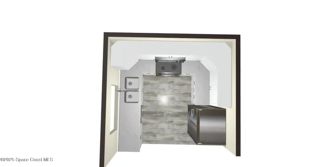 a kitchen with a refrigerator sink and cabinets