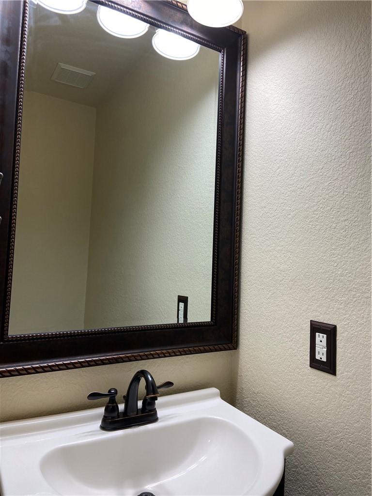 1257 Pine Portage Loop Leander, TX 78641 - Photo 8 of 32 Half Bathroom with a textured wall and vanity