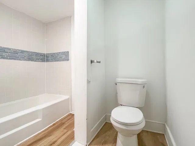 a bathroom with a toilet and a bathtub