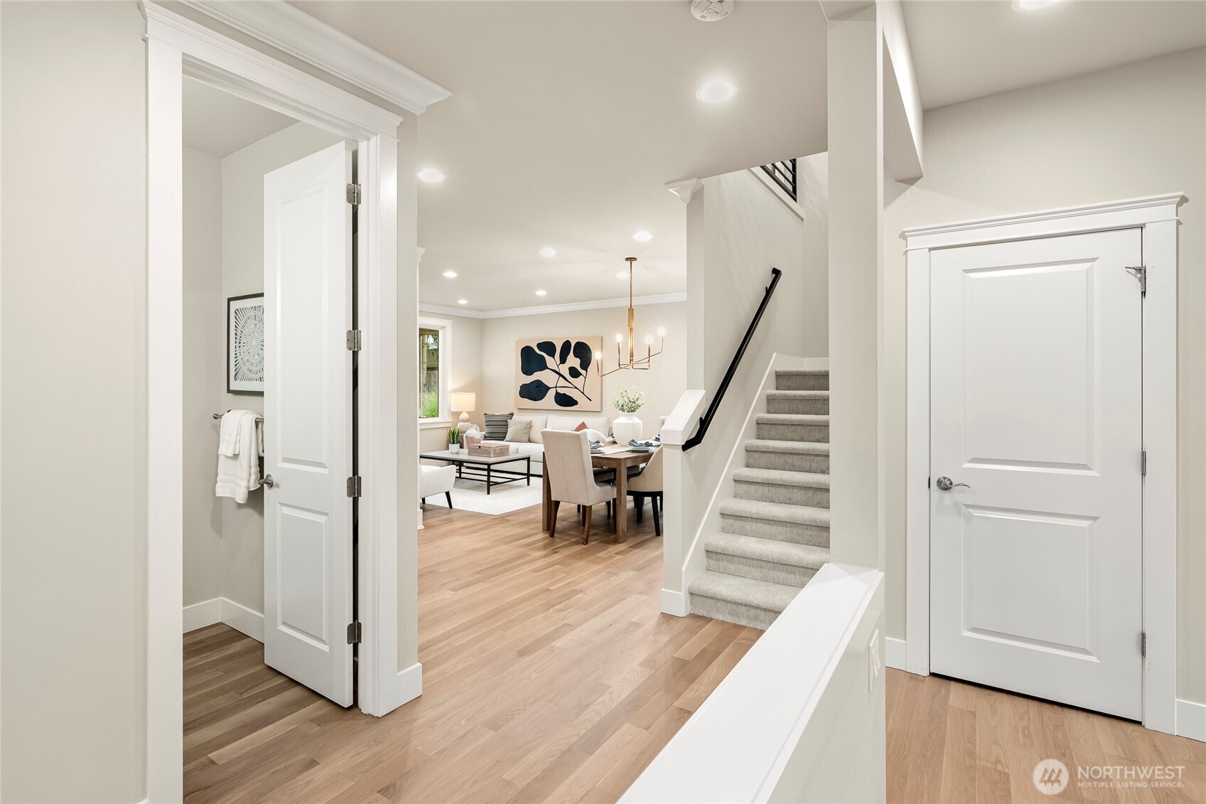 24026 Meridian Avenue South Bothell, WA 98021 - Photo 15 of 30 a view of a hallway view with wooden floor and staircase