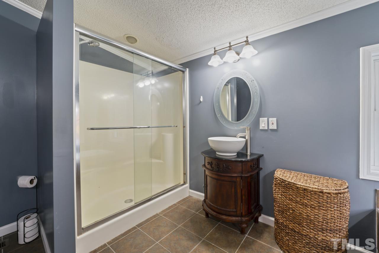 1231 Stoney Mountain Road Rougemont, NC 27572 - Photo 28 of 45 a bathroom with a sink a light fixture and a mirror