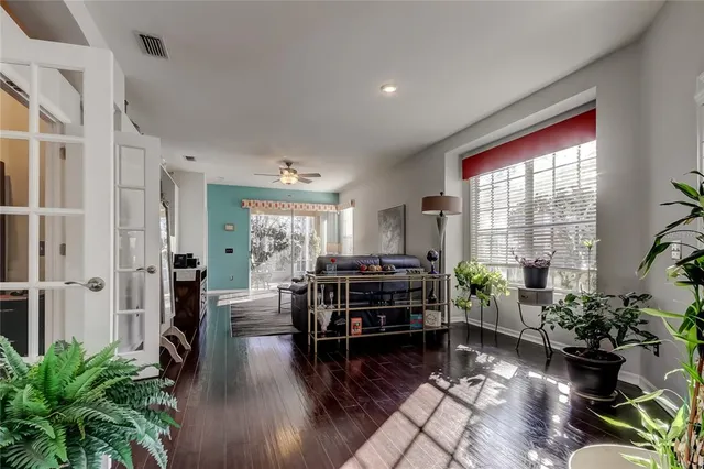a bathroom with a glass shower door