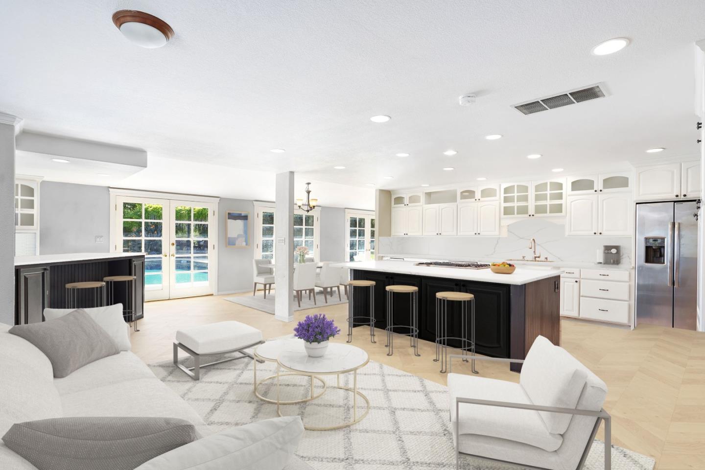 14160 Miranda Road Los Altos Hills, CA 94022 - Photo 6 of 30 a living room with furniture a large window and kitchen view