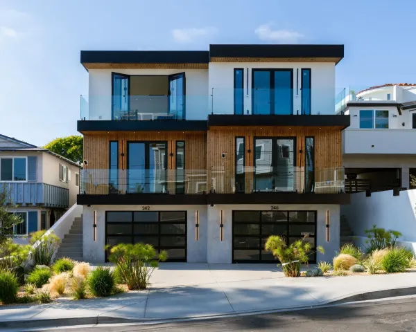 a front view of a house with glass windows