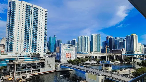 a city view with tall buildings