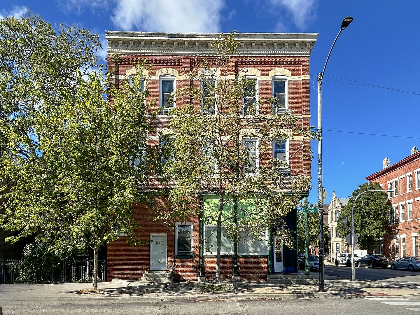 a front view of a building