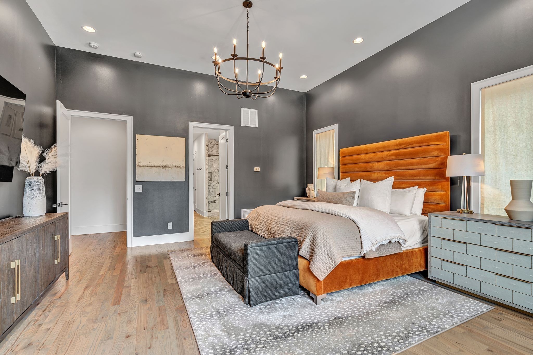 6029 Sedberry Road Nashville, TN 37205 - Photo 24 of 68 a bedroom with a bed ceiling fan and a wooden floor