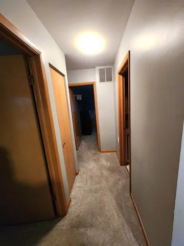 an entryway door with a hallway in the house