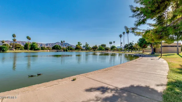 a view of a lake with houses