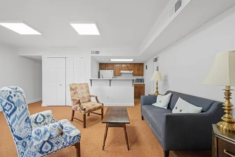 a living room with furniture and a chair