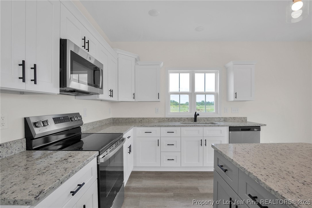 253 Barberry Road Raeford, NC 28376 - Photo 12 of 31 a kitchen with granite countertop a sink a stove and microwave