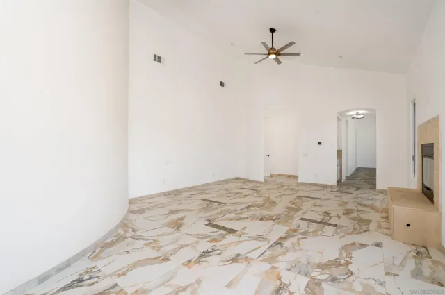 an empty room with a workbench