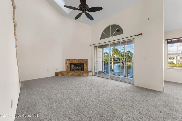 a room with a fireplace