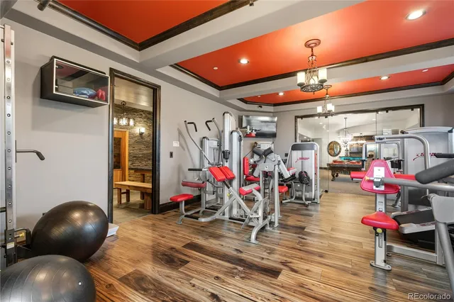 a view of a room with gym equipment