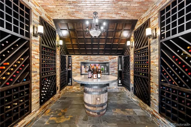 a dining room with fireplace