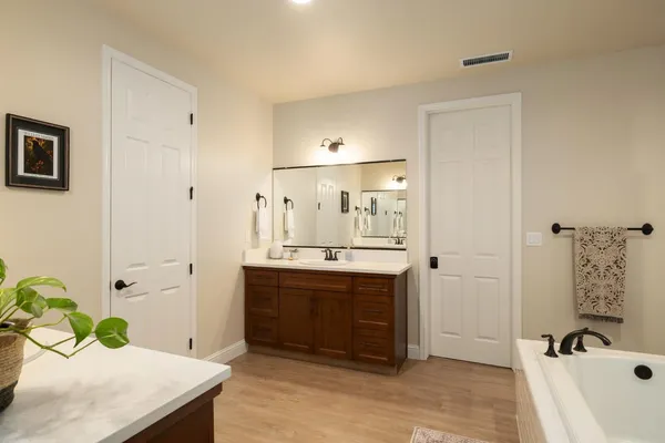 a bathroom with a bathtub