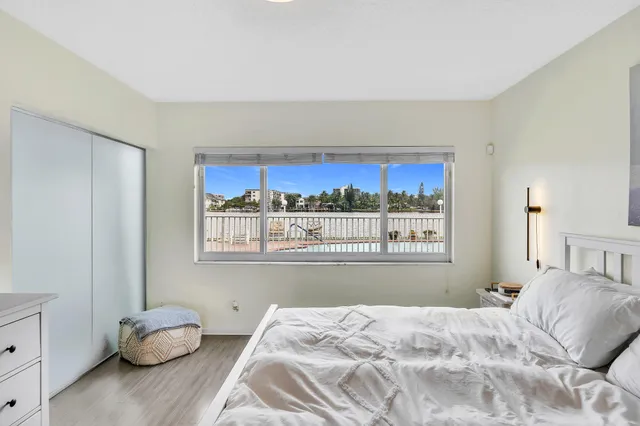 a view of a room with windows