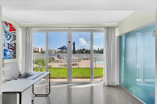 a view of a porch with a backyard