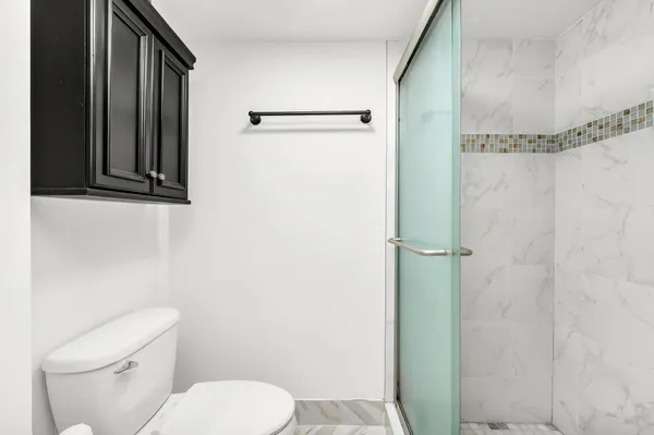 a white toilet sitting next to a shower curtain