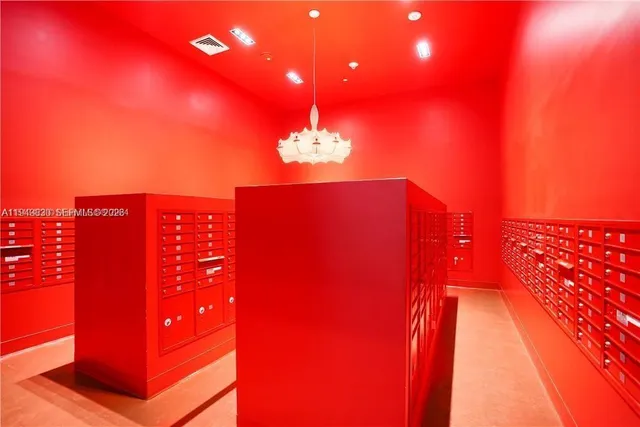 a view of a room with a house and a forest