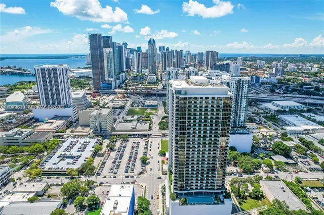 a city view with tall buildings