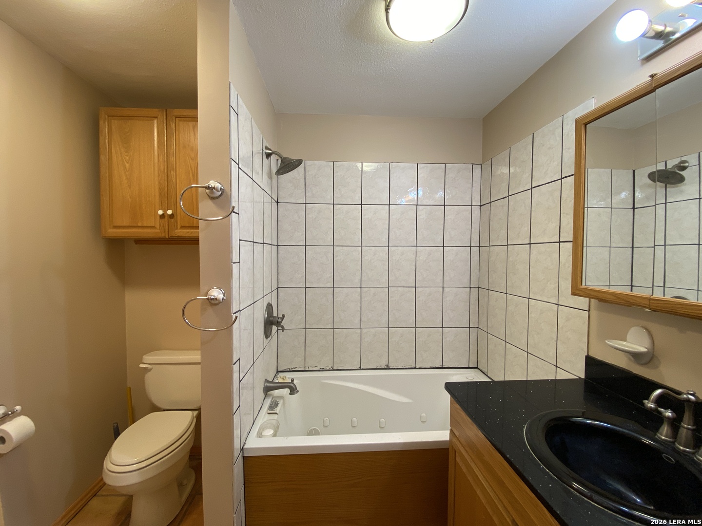 60 Wisdom Road Pleasanton, TX 78064 - Photo 19 of 29 a bathroom with a granite countertop sink toilet and bathtub