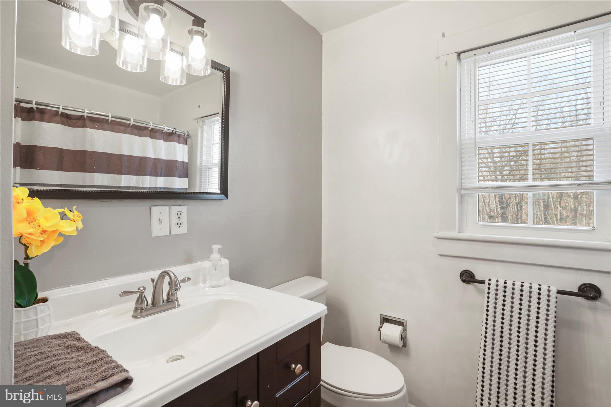 1064 Strasburg Road Front Royal, VA 22630 - Photo 22 of 48 a bathroom with a sink vanity granite toilet and a mirror