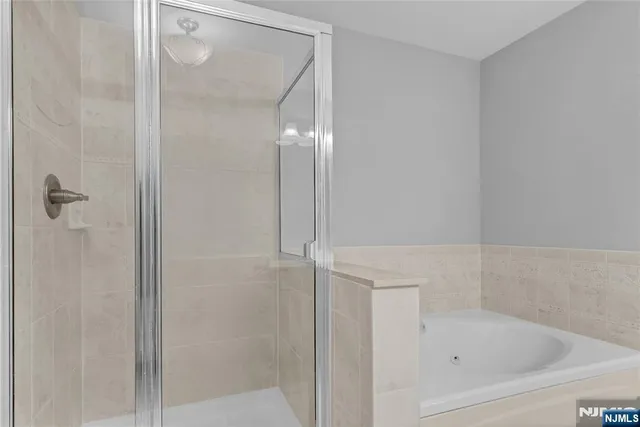 a bathroom with a bathtub