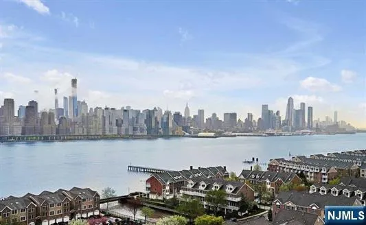 a terrace with a city view