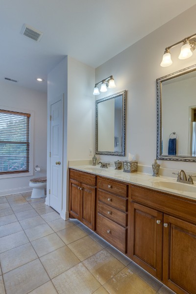 4664 New Cut Road Greenbrier, TN 37073 - Photo 32 of 85 a spacious bathroom with a granite countertop sink a mirror and a shower