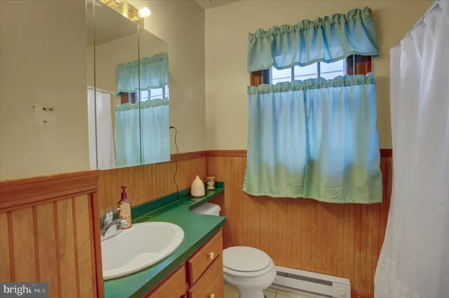 a bathroom with a toilet a sink and mirror