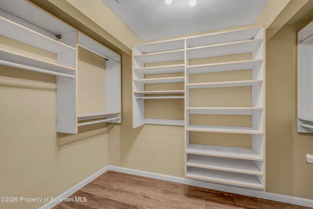 a view of walk in closet with empty racks