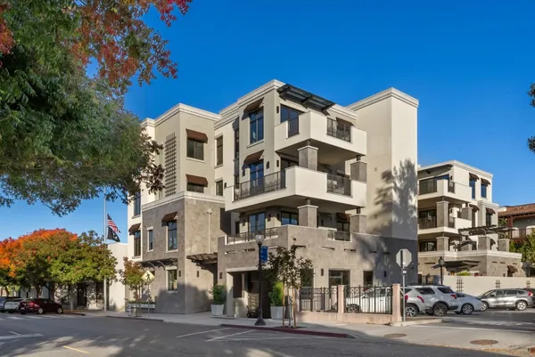 a front view of a multi story building