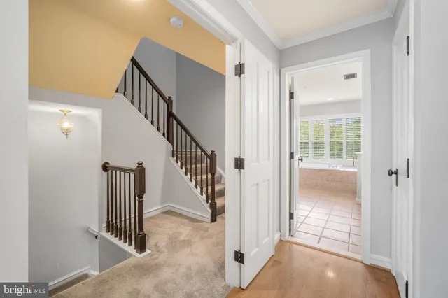 a view of entryway and hall with wooden floor