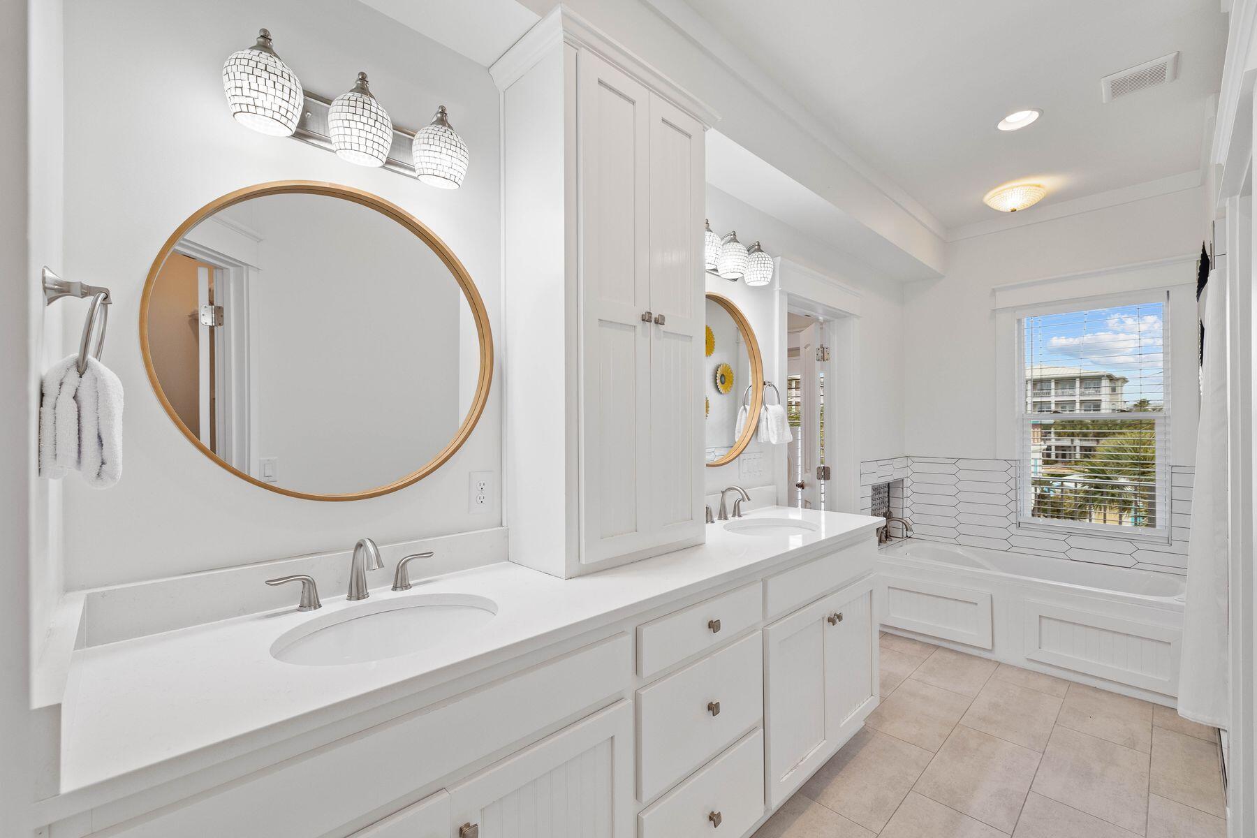 41 West Cobia Run Inlet Beach Inlet Beach, FL 32461 - Photo 13 of 32 a bathroom with a granite countertop double vanity sink and a mirror