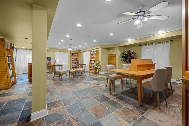 a view of a dining area with furniture
