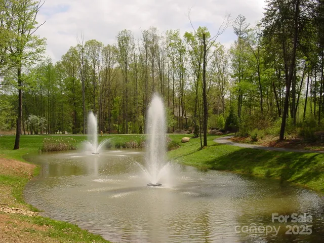 a view of a fountain in middle of the river