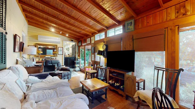 a garden view with a seating space