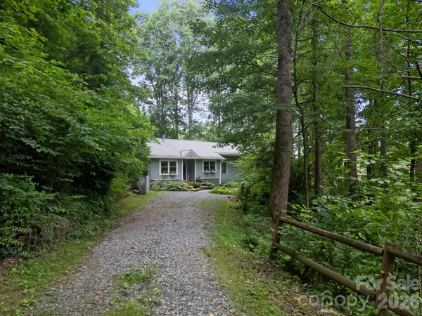 a view of a garden with a bench under an umbrella