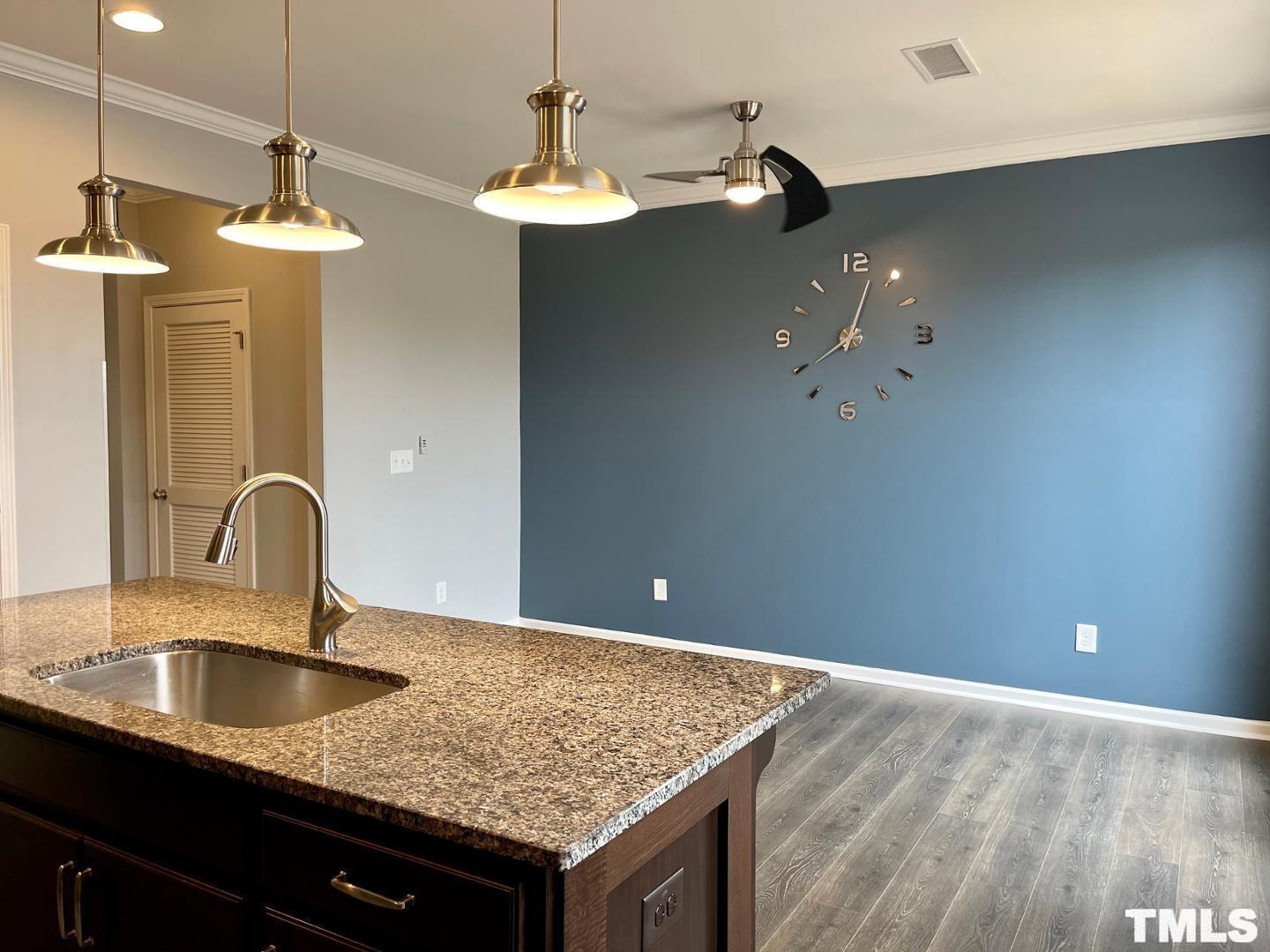 343 Great Northern Station Apex, NC 27502 - Photo 13 of 29 a kitchen with kitchen island a sink and chandelier
