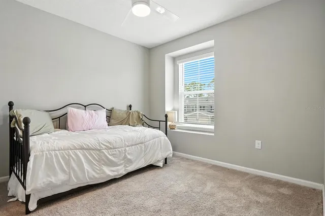 a bedroom with bed and a window