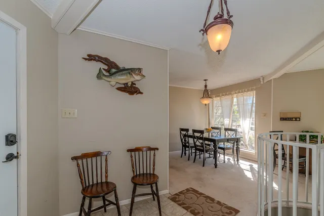 a living room with furniture a chandelier and a fireplace