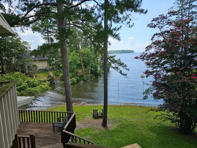 a view of a lake from a yard