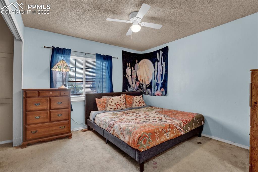 629 Blossom Field Road Fountain, CO 80817 - Photo 19 of 25 a bedroom with a large bed and a chandelier